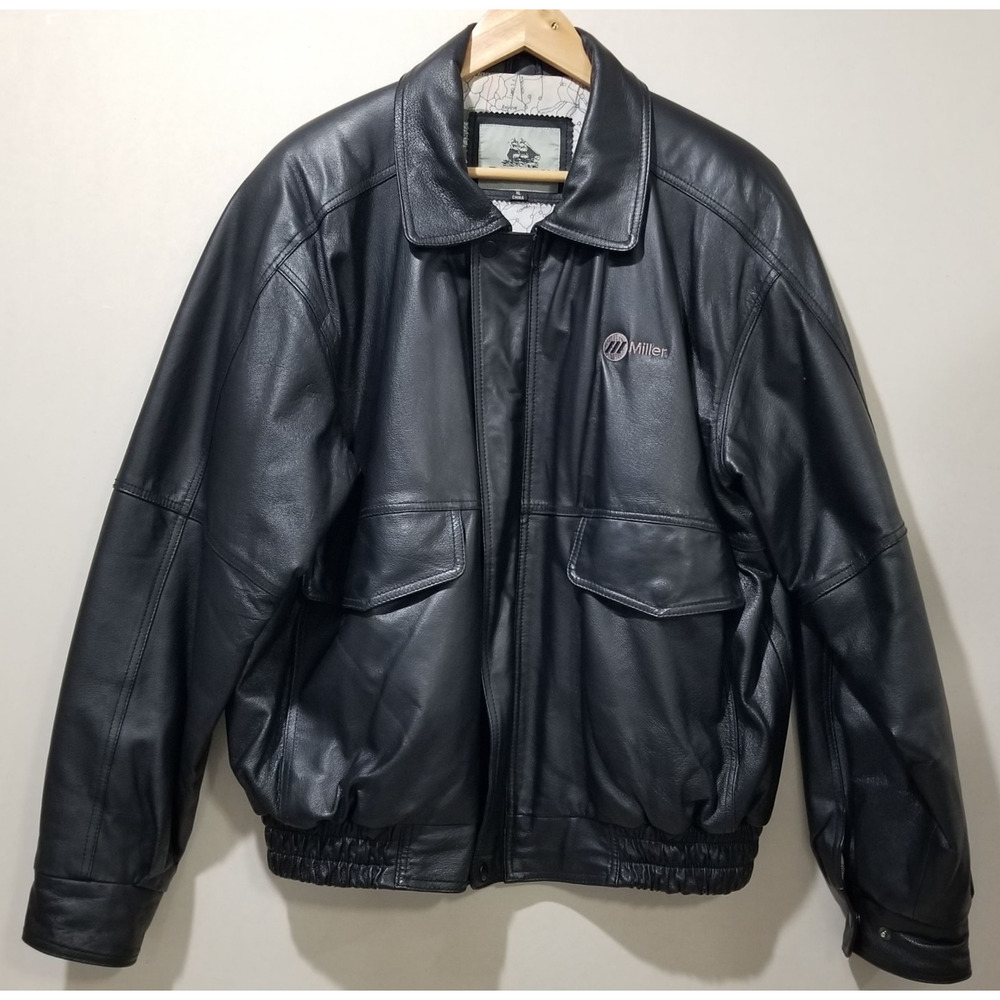 Miller Electric Jacket Mens XL Leather Bomber Burk's Bay Black Moto Welder